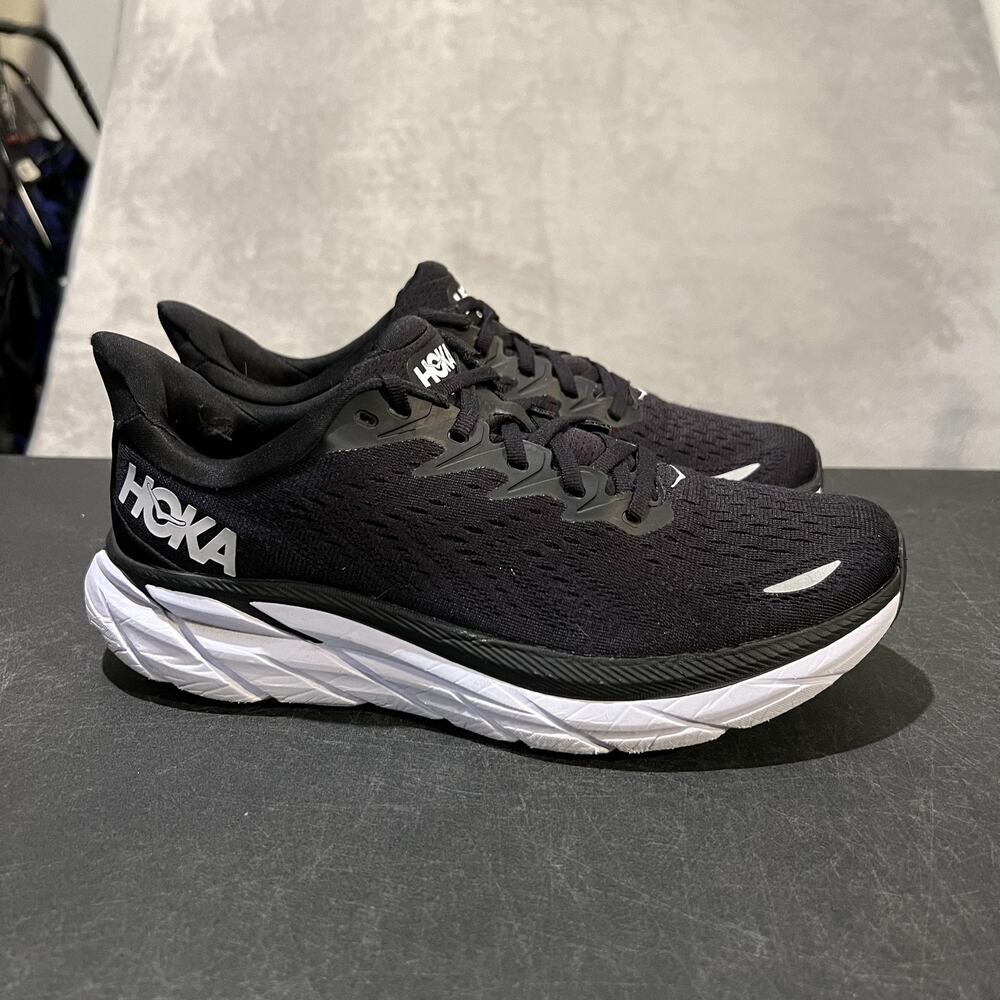 Hoka One One Clifton 8 Running Shoes Womens 9.5 B Black White Cushioned Sneakers